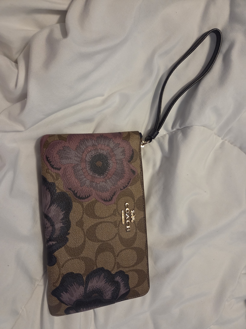 Coach Floral Signature Wristlet in Brown and Purple